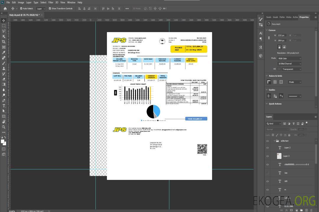 Modèle de facture de services publics d'électricité de la Jamaica Public Service Company Limited (JPS) au format Word et PDF template
